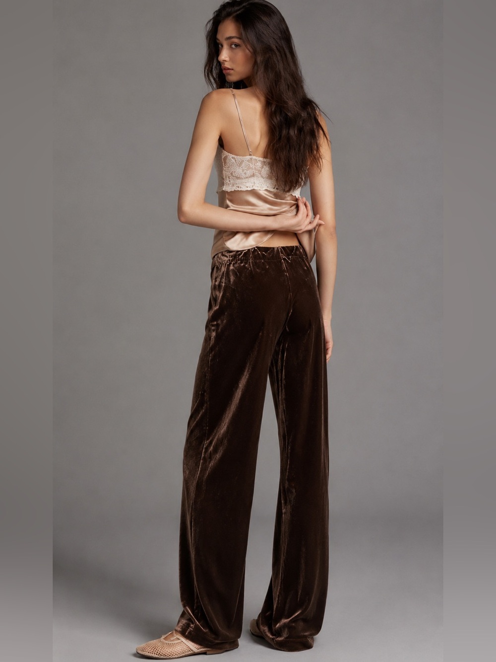 Anthropologie Tilda Velvet Wide Leg Pants XXS Cocoa Brown Holiday - Picture 11 of 16